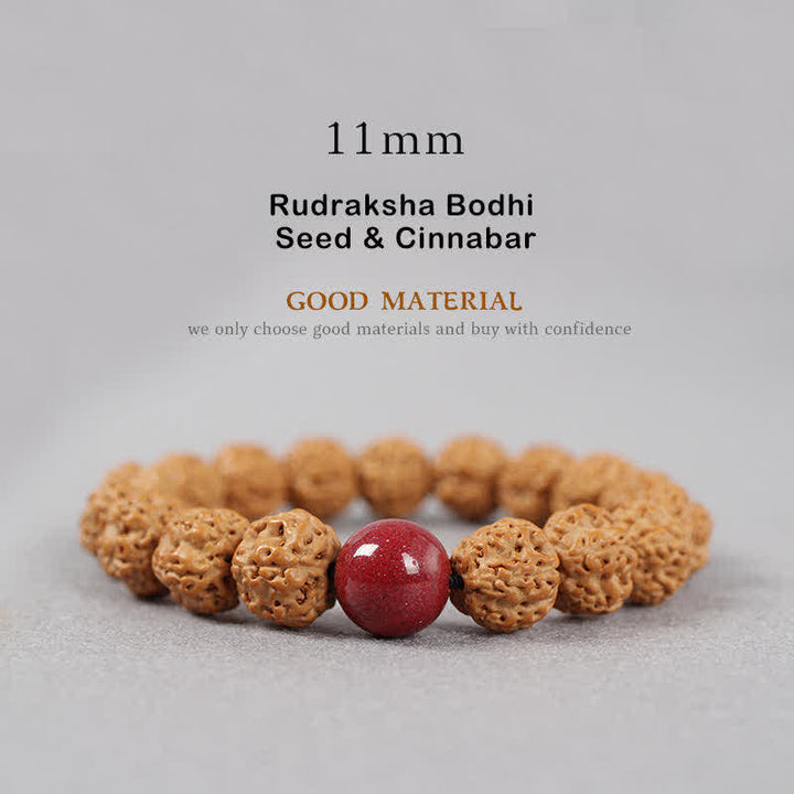 Buddha Stones Tybet Rudraksha Bodhi Nasiona Dzi Koralik Bursztyn Turkus Bransoletka Bogactwo - 11 mm - Rudraksha Bodhi Nasiona i Cynober - image 21