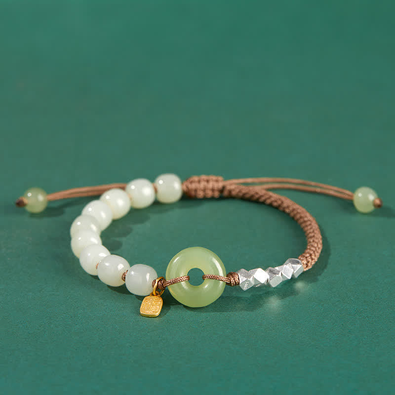 Buddha Stones 925 Srebro Sterlingowe Hetian Jade Klamra Pokoju Koralikowa Bransoletka Szczęścia Szczęścia - Khaki - image 17