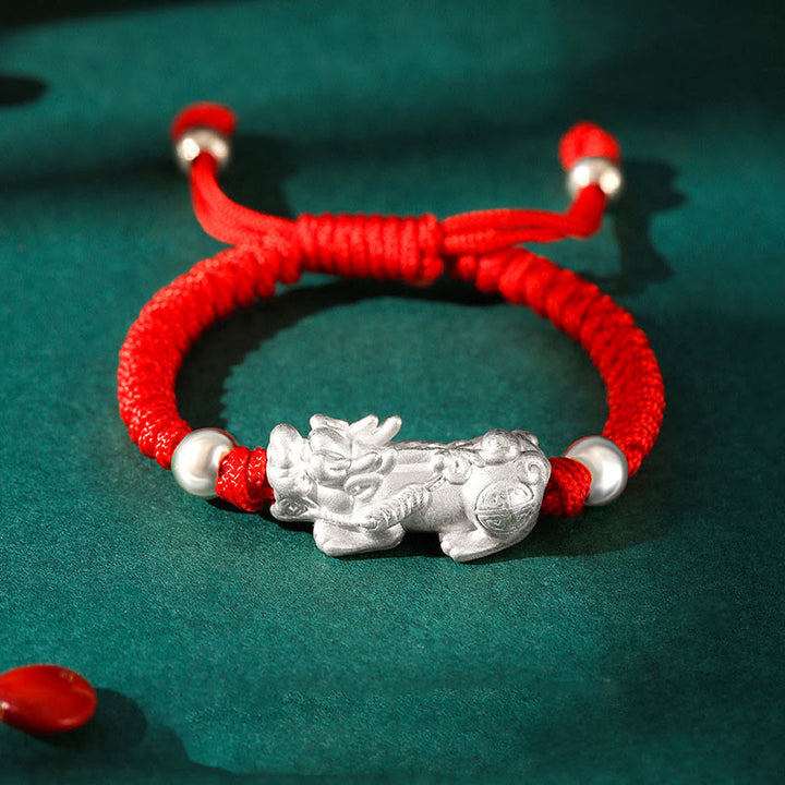 Buddha Stones 999 Srebro Sterlingowe PiXiu Wealth King Kong Knot String Braided Bransoletka dla dzieci i młodzieży