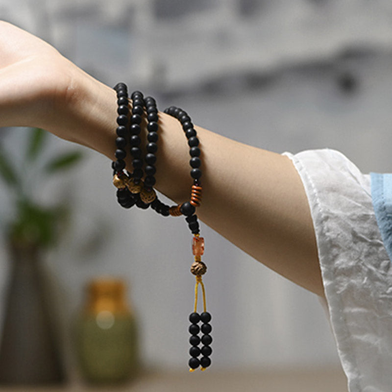 Buddha Stones Tybetańska Mala Cyprysik Bodhi Nasiona Czerwony Agat Bransoletka Lecznicza