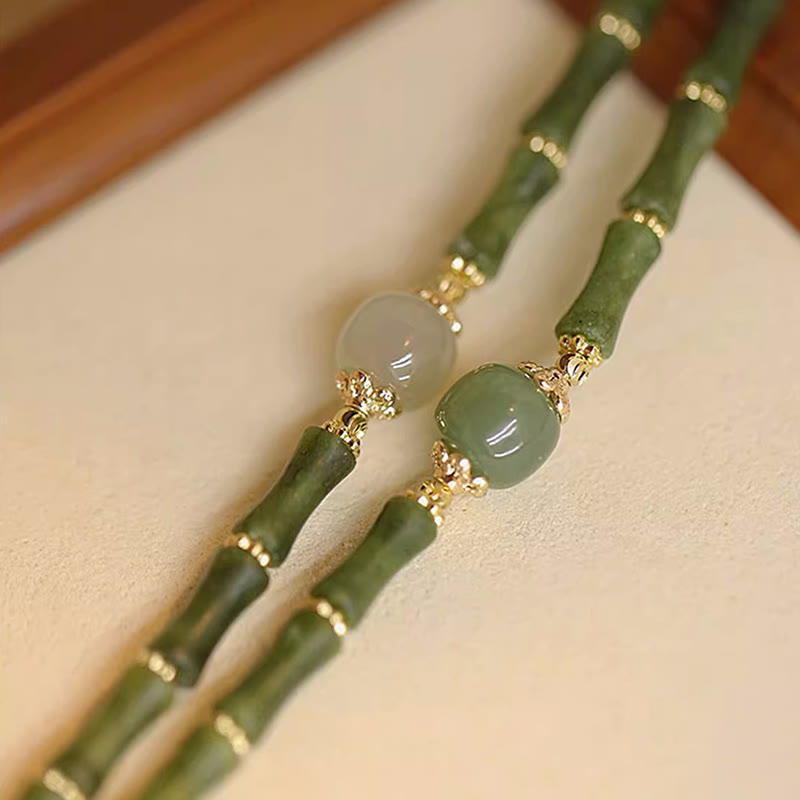 Buddha Stones 14K Miedziowane Peridot Hetian Jade Wzór Bambusa Bransoletka Szczęścia