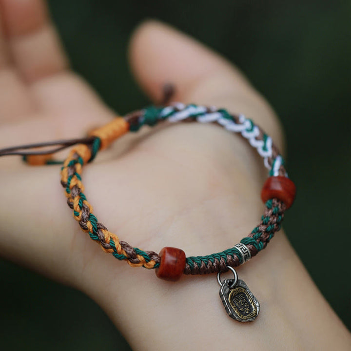 Buddha Stones Ręcznie robione Tybetańskie Srebro 925 Srebro Zakiram Bogini Bogactwa Ochrona Kości Wielbłąda Bransoletka pleciona