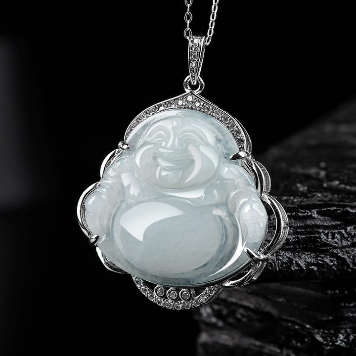 Buddha Stones 925 Srebro Sterlingowe Śmiejący się Budda Naturalny Jadeit Obfitość Naszyjnik Wisiorek - Jadeit (dobrobyt ♥ obfitość) - image 1