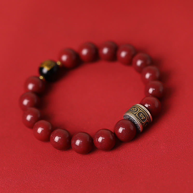 Buddha Stones 925 Srebro Sterlingowe Chiński Zodiak Natal Budda Cynober Om Mani Padme Hum Spokojna Bransoletka