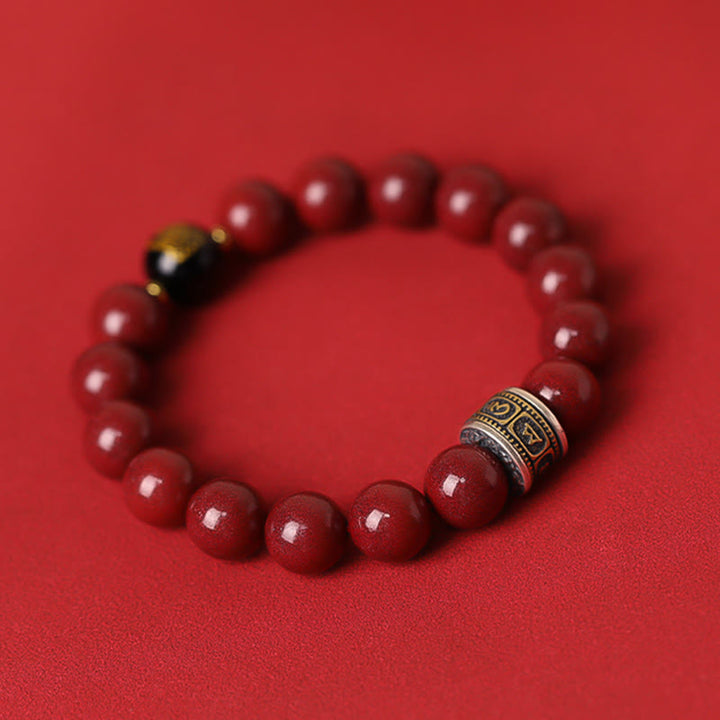 Buddha Stones 925 Srebro Sterlingowe Chiński Zodiak Natal Budda Cynober Om Mani Padme Hum Spokojna Bransoletka