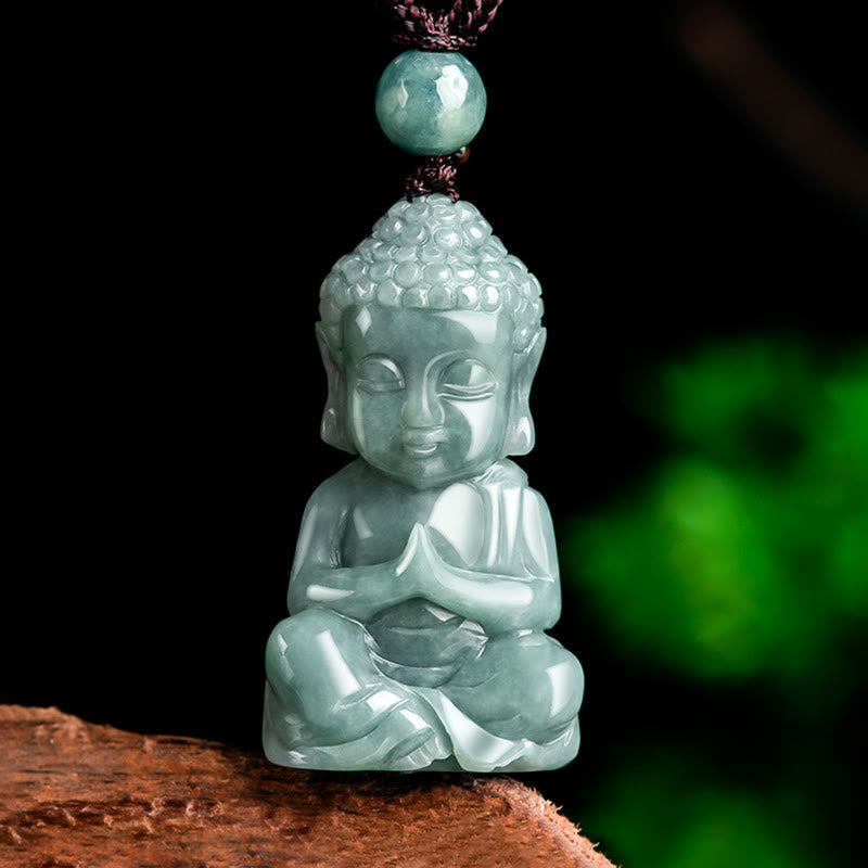 Buddha Stones Naturalny Jadeit Medytacja Budda Amulet Naszyjnik Wisiorek Spokoju - Symbol Buddy (współczucie ♥ spokój) - image 1