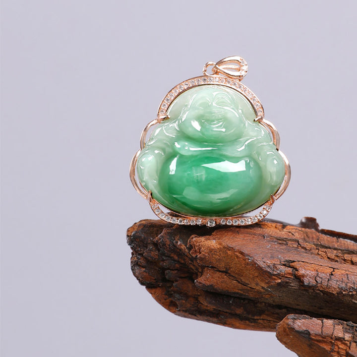 925 Srebrny naszyjnik z naturalnym jadeitem i śmiejącym się Buddą, łańcuszek z wisiorkiem - image 7