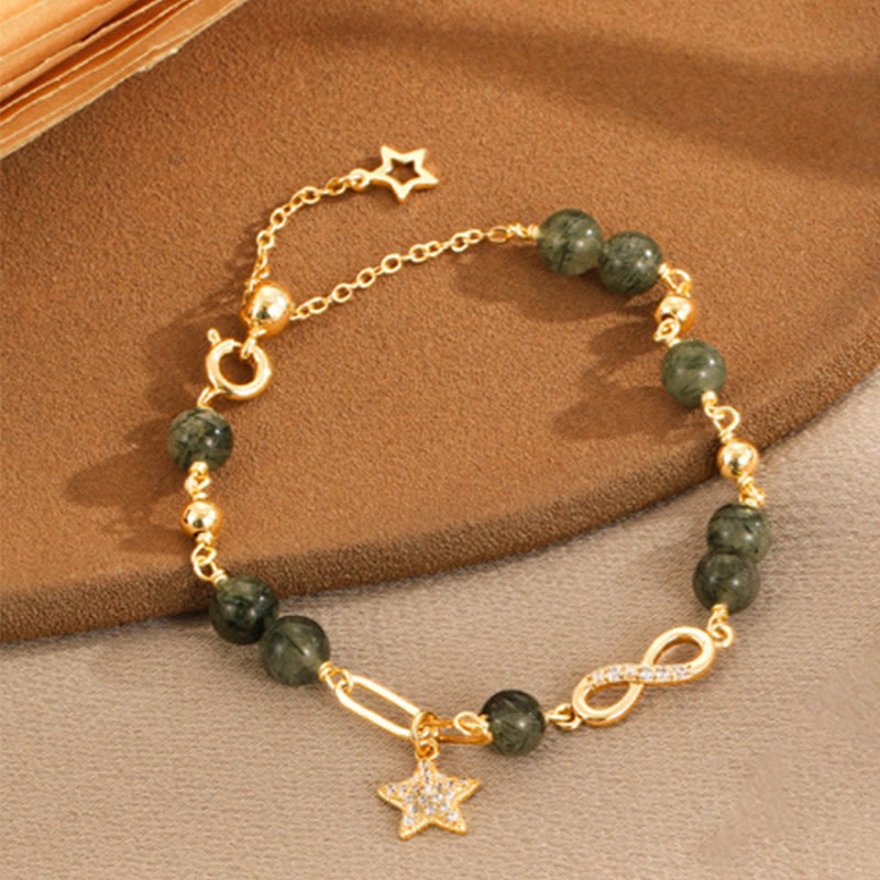 Buddha Stones 14K Złoto Zielony Rutilated Quartz Möbius Loop Bransoletka Ochronna Wiecznej Miłości Gwiazdy