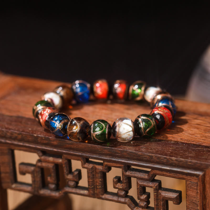 Buddha Stones Pięć Elementów Złota Połykająca Bestia Rodzina Charm Liuli Szklana Koralik Bransoletka Szczęścia