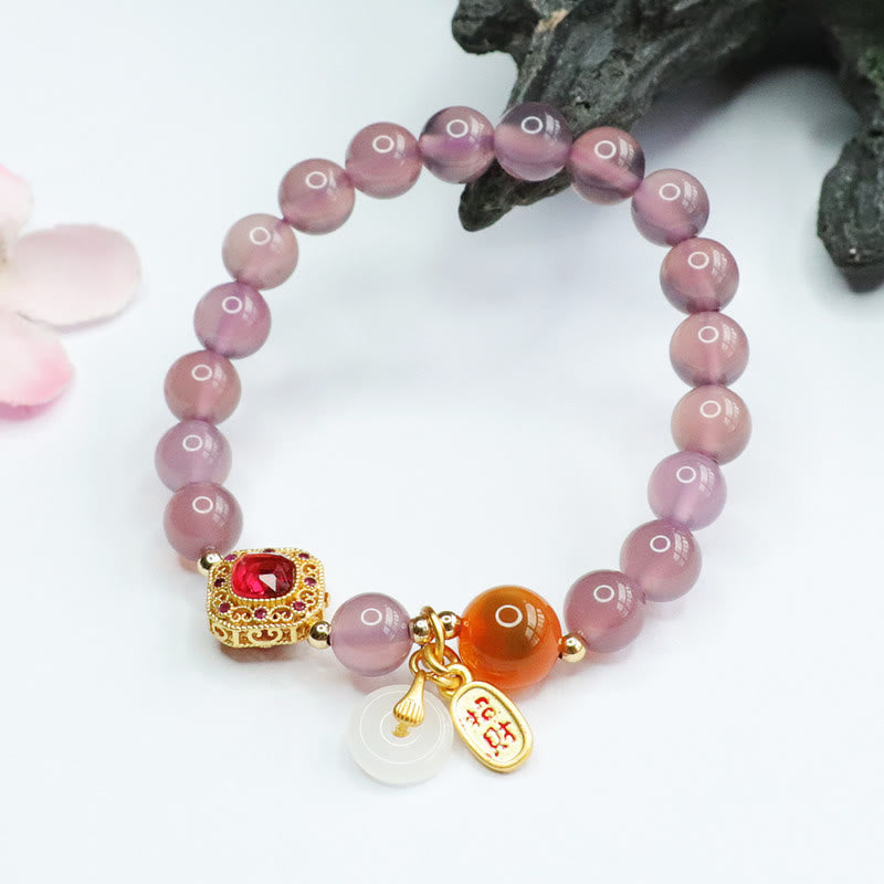 Buddha Stones Naturalny Fioletowy Chalcedon Cukierkowy Agat Klamra Pokoju Harmonia Szczęście Bransoletka z Urokiem