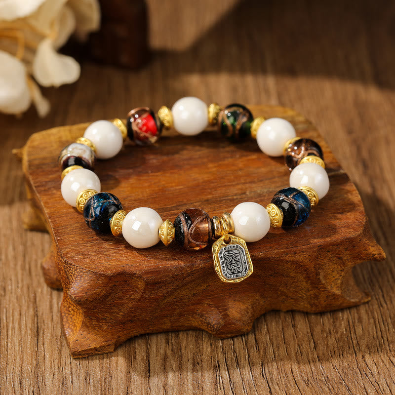 Buddha Stones Tybetański Zakiram Bogini Bogactwa Charm Liuli Szkło Kadzidło Popiół Porcelanowy Koralik Ochrona Bransoletka