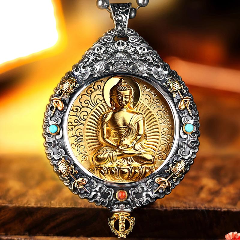 Buddha Stones Chiński Zodiak Natal Budda Thangka Dziewięć Pałaców Osiem Diagramów Bogactwo Obrotowy Naszyjnik Wisiorek - image 1