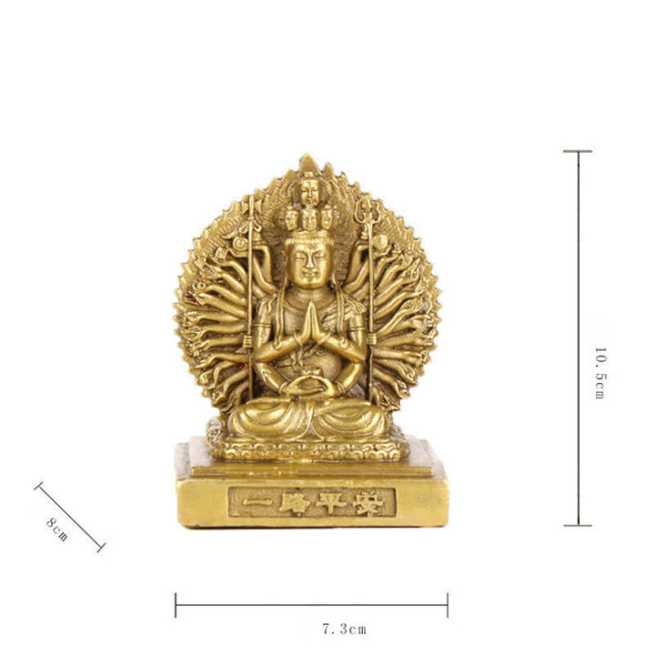 Chenrezig Tysiącręka Figurka Awalokiteśwary Dwustronna Ochrona Kuan Yin Bodhisattwa Solidna Miedziana Statuetka Dekoracja
