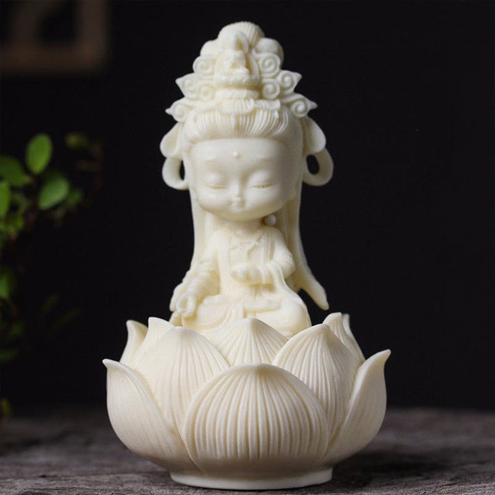 Buddha Stones Mini Kość Słoniowa Owoce Kwan Yin Awalokiteśwara Lotos Bogactwo Dekoracja Biurka
