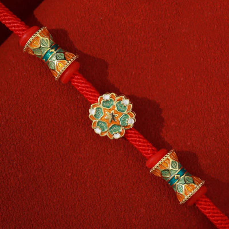 Buddha Stones Dunhuang 925 Srebro Sterlingowe Bęben Lotosu Nowy Początek Bransoletka z Czerwonej Linii
