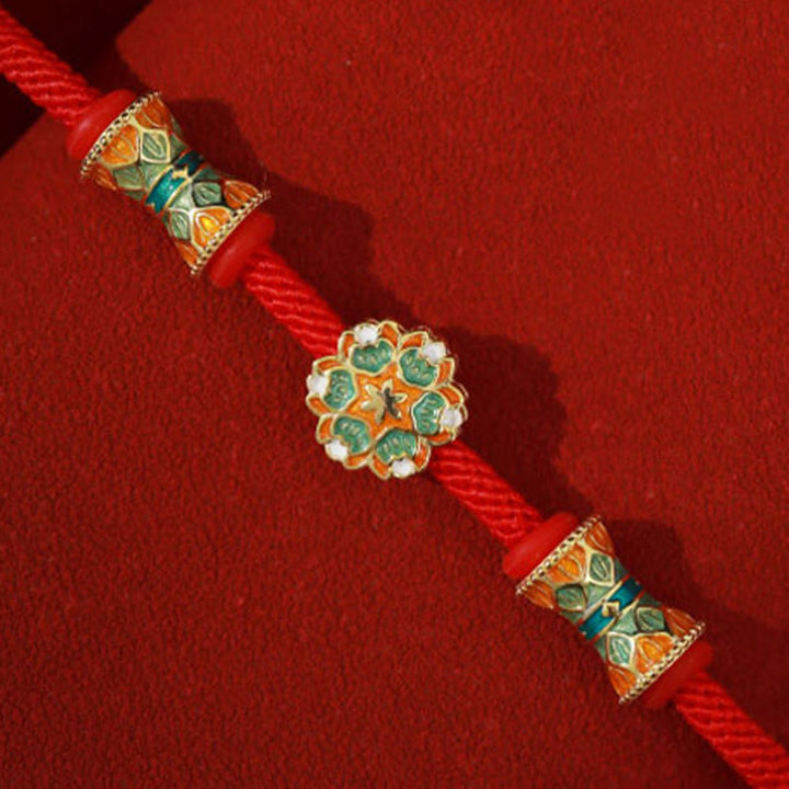 Buddha Stones Dunhuang 925 Srebro Sterlingowe Bęben Lotosu Nowy Początek Bransoletka z Czerwonej Linii