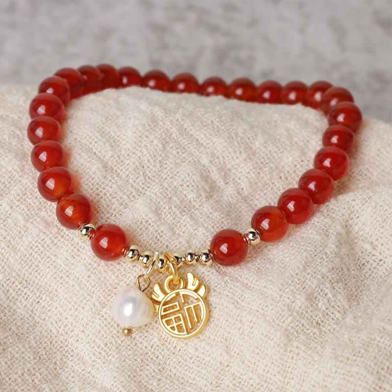Buddha Stones Rok Smoka Czerwony Agat Jadeit Klamra Pokoju Fu Charakter Bransoletka Sukcesu