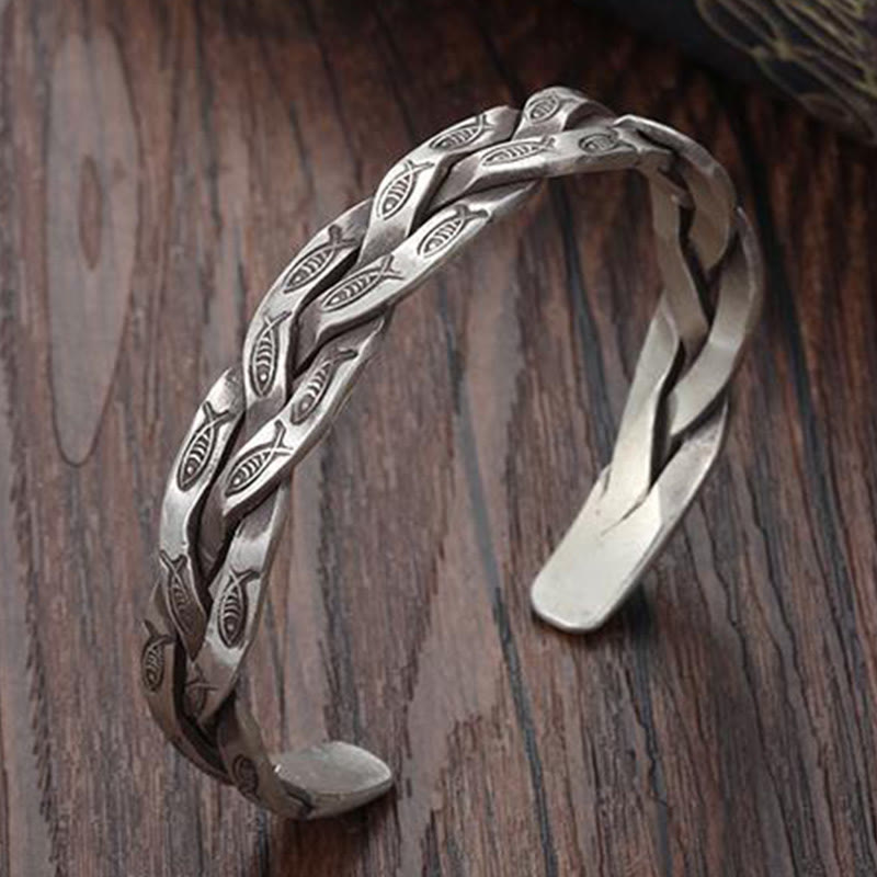 Buddha Stones Koi Ryba Skręcony Projekt Szczęście Bogactwo Mankiet Bransoletka Bangle