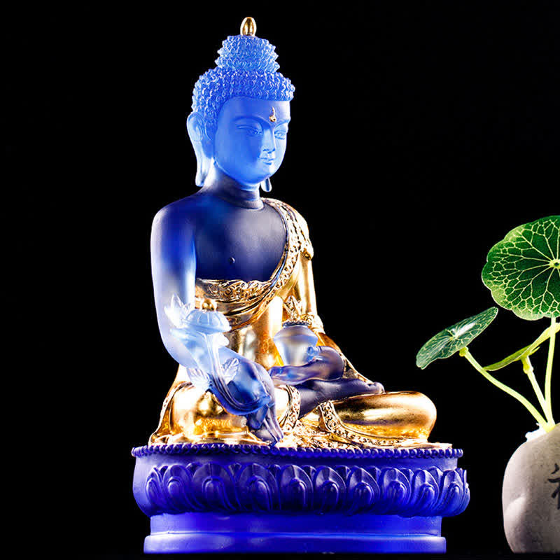 Buddha Stones Medycyna Budda Ręcznie Robiony Kryształ Liuli Dzieło Sztuki Współczucia Statua Ofiarowania Dekoracji Domu Biuro - image 6