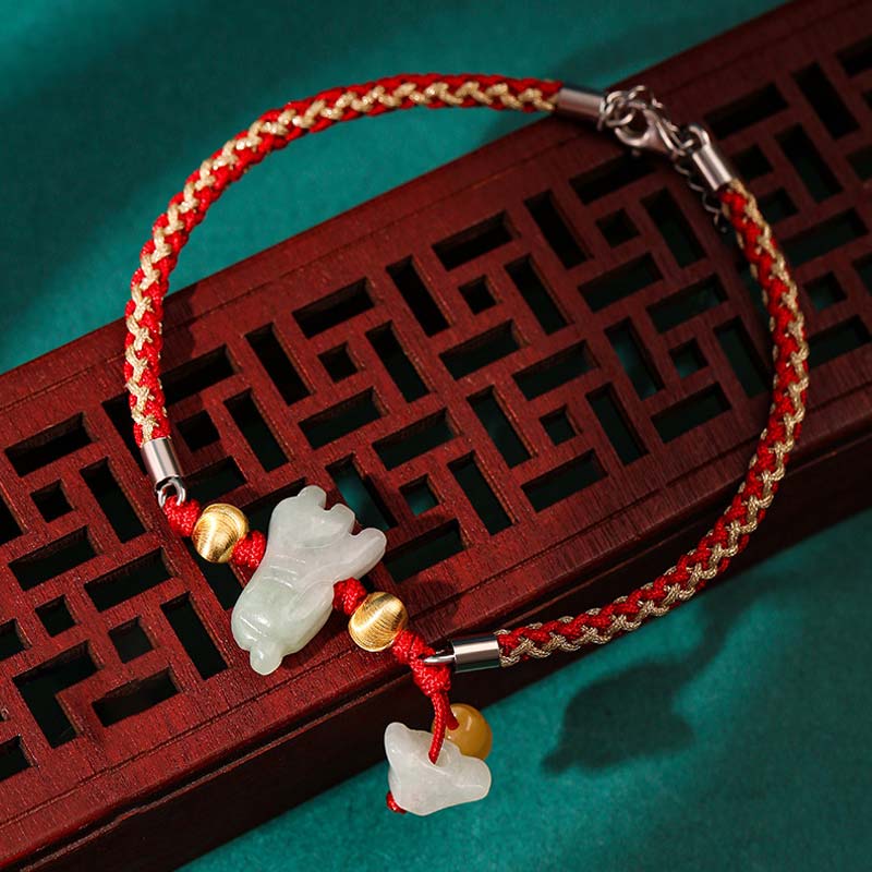 Buddha Stones Chiński Zodiak Jadeit Dobrobyt Czerwona Bransoletka Sznurkowa Anklet - Tygrys (rozmiar bransoletki/bransoletki na kostkę 19,5+4 cm) - image 6