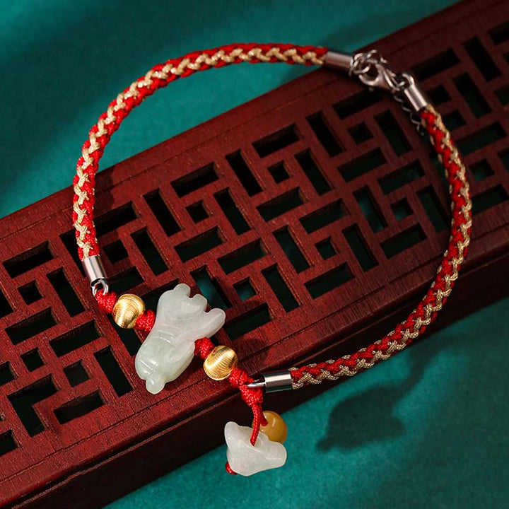Buddha Stones Chiński Zodiak Jadeit Dobrobyt Czerwona Bransoletka Sznurkowa Anklet - Tygrys (rozmiar bransoletki/bransoletki na kostkę 19,5+4 cm) - image 6
