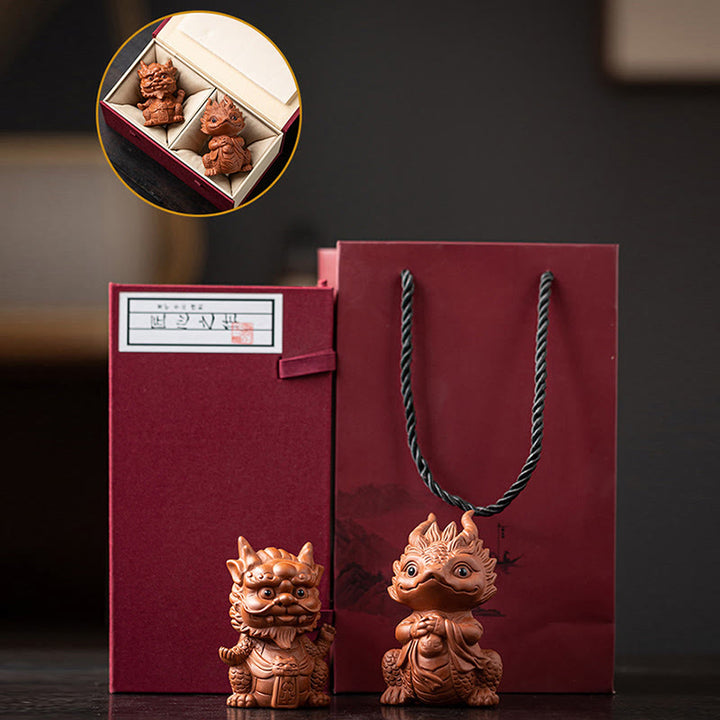 Buddha Stones Szczęście Smok Bogactwo Herbata Zwierzę Fioletowa Glina Figurka Dekoracja - image 28