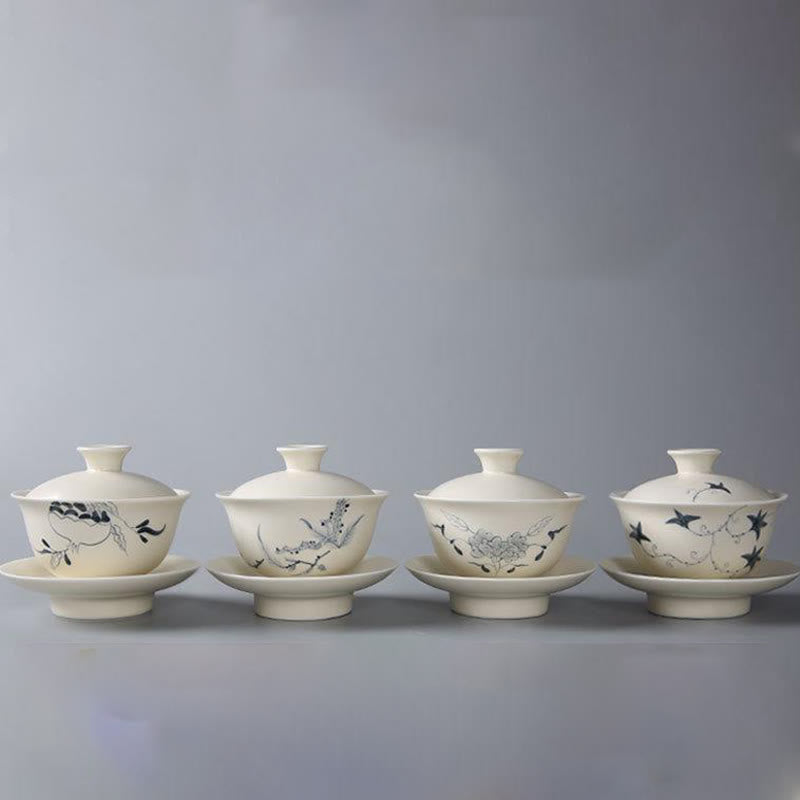 Buddha Stones malowane ręcznie granat hibiskus sosna lotos ceramiczny Gaiwan Sancai filiżanka do herbaty Kung Fu filiżanka do herbaty i spodek z pokrywką