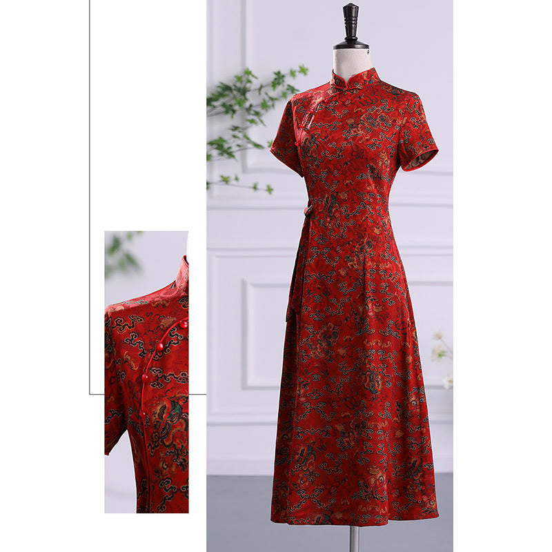 Buddha Stones Vintage Pomyślne Chmury Liście Drukuj Cheongsam Sukienka Damska Qipao - image 9