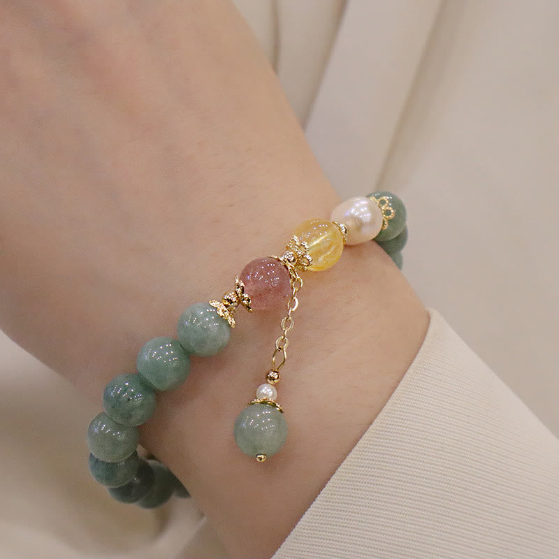 Buddha Stones Jadeit Perła Truskawka Kwarc Obfitość Szczęście Koraliki Charm Bransoletka