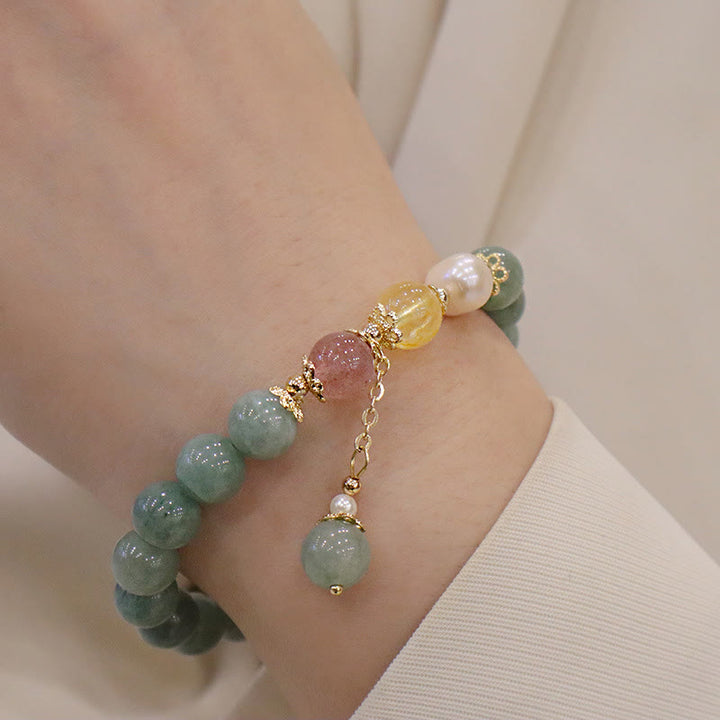 Buddha Stones Jadeit Perła Truskawka Kwarc Obfitość Szczęście Koraliki Charm Bransoletka
