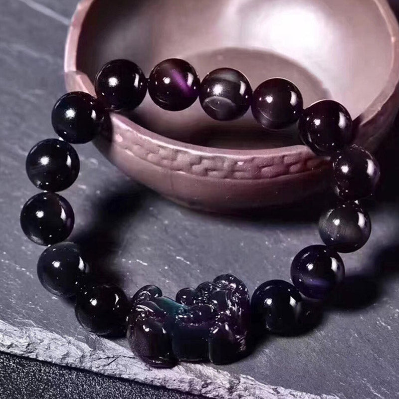 Buddha Stones FengShui PiXiu Tęczowa Bransoletka Szczęścia Obsydian