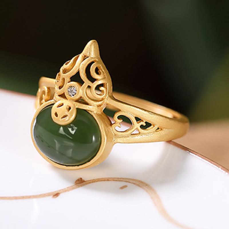 Buddha Stones Tykwa Cyjan Jade Miedź Moneta Sukces Szczęście Regulowany Pierścień