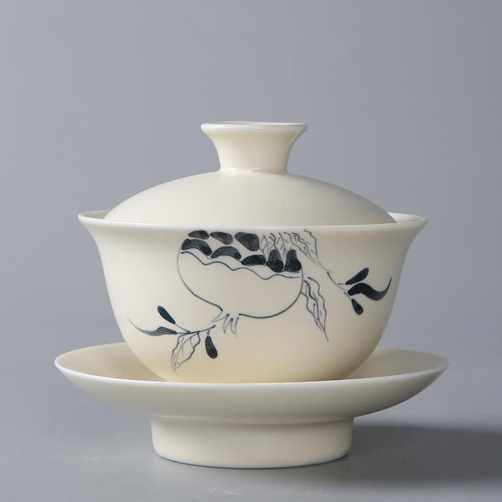 Buddha Stones malowane ręcznie granat hibiskus sosna lotos ceramiczny Gaiwan Sancai filiżanka do herbaty Kung Fu filiżanka do herbaty i spodek z pokrywką