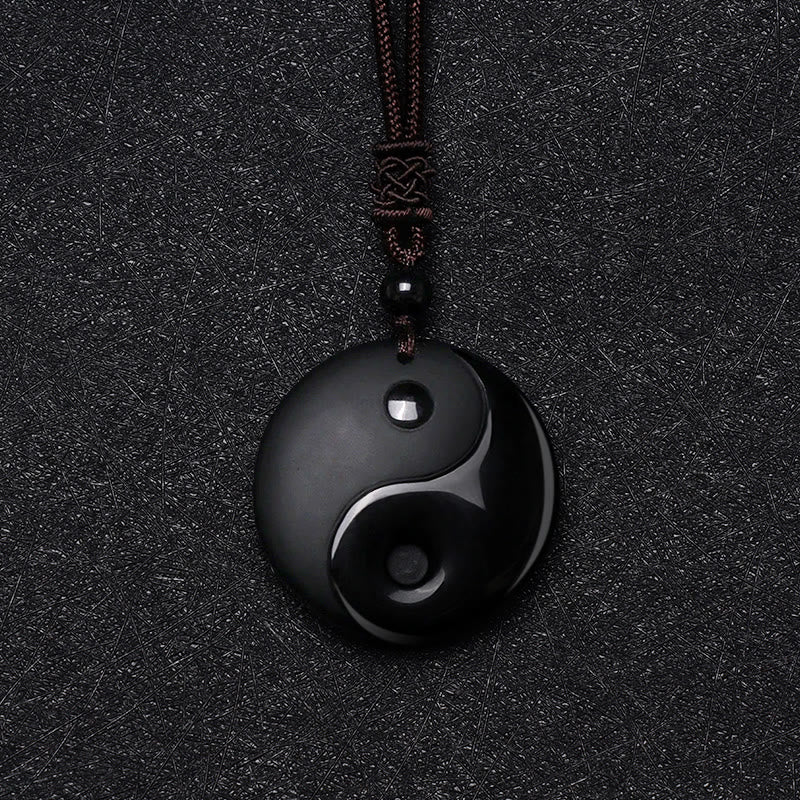 Buddha Stones Czarny Obsydian Taoizm Pięć Świętych Gór Dziewięcioznakowa Mantra Rzeźbiony Oczyszczający Naszyjnik Wisiorek Yin Yang - image 5