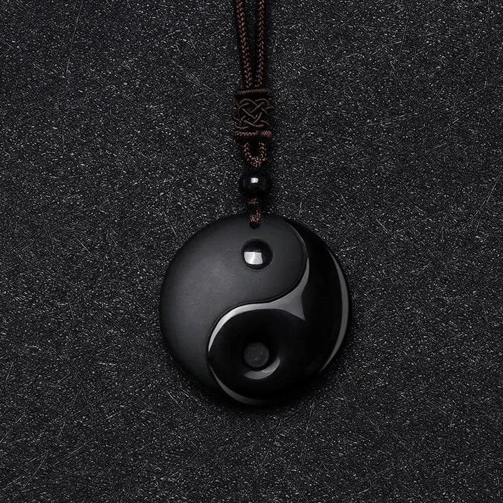 Buddha Stones Czarny Obsydian Taoizm Pięć Świętych Gór Dziewięcioznakowa Mantra Rzeźbiony Oczyszczający Naszyjnik Wisiorek Yin Yang - image 5