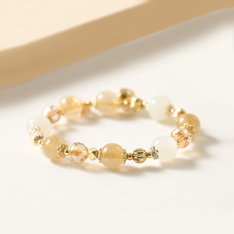 Bransoletka z Buddha Stones 14K pozłacana złotym rutylowym kwarcem Wealth Bell Lucky Fortune Charm