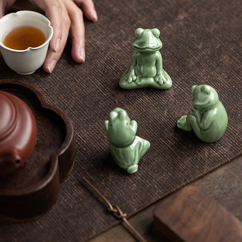 Buddha Stones Mini Mała Medytacja Lotos Spoczywająca Żaba Ceramiczna Bogactwo Szczęście Dom Herbata Figurka Dekoracja