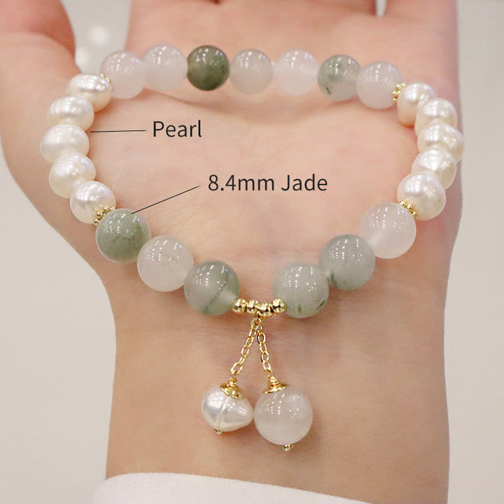 Bransoletka z naturalnych pereł i jadeitu z Buddha Stones, uzdrawiająca szczerość