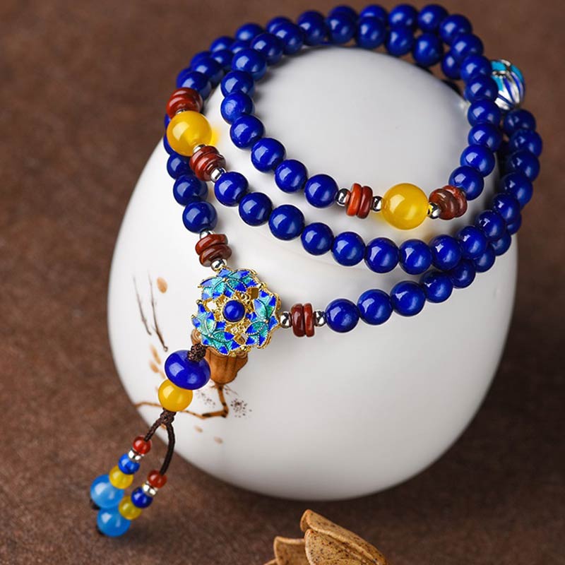 Bransoletka Buddha Stones Lazurite Yellow Agat Positive