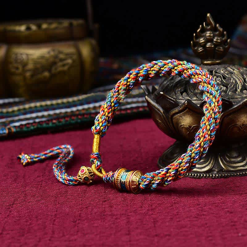 Buddha Stones Tybetańskie Ręcznie Robione Szczęście Thangka Koło Modlitewne Charm Bransoletka ze Sznurka