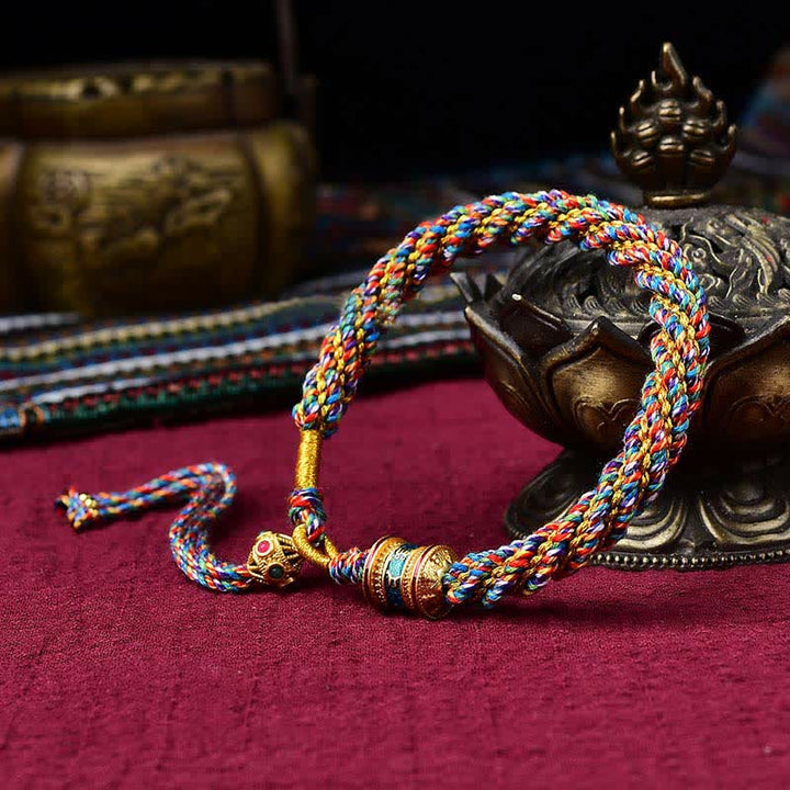 Buddha Stones Tybetańskie Ręcznie Robione Szczęście Thangka Koło Modlitewne Charm Bransoletka ze Sznurka