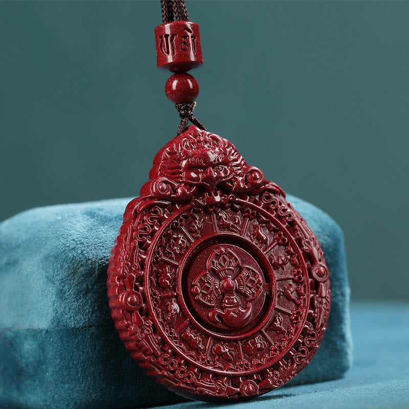 Buddha Stones Chiński Zodiak Naturalny Cynober Bagua Amulet Trzymający Z Daleka Złe Duchy Naszyjnik Wisiorek - Cynober (Spokój ♥ Koncentracja) - image 1