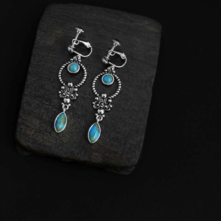 Kolczyki wiszące Buddha Stones 925 Sterling Silver Vintage Turquoise Waterdrop Pattern Balance Drop