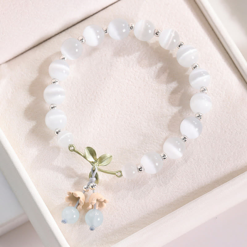 Bransoletka z Buddha Stones Cat's Eye Green Aventurine Blue Chalcedon Pink Crystal Peace Orchid