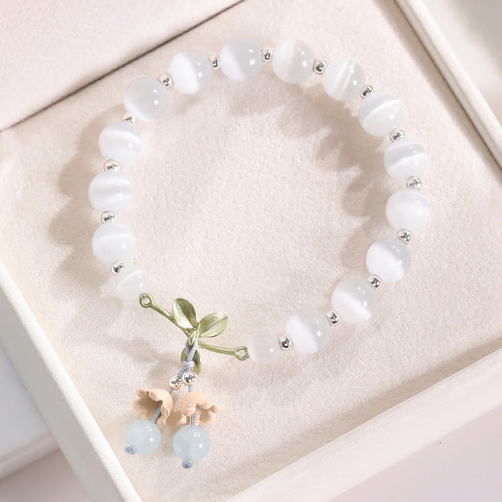Bransoletka z Buddha Stones Cat's Eye Green Aventurine Blue Chalcedon Pink Crystal Peace Orchid