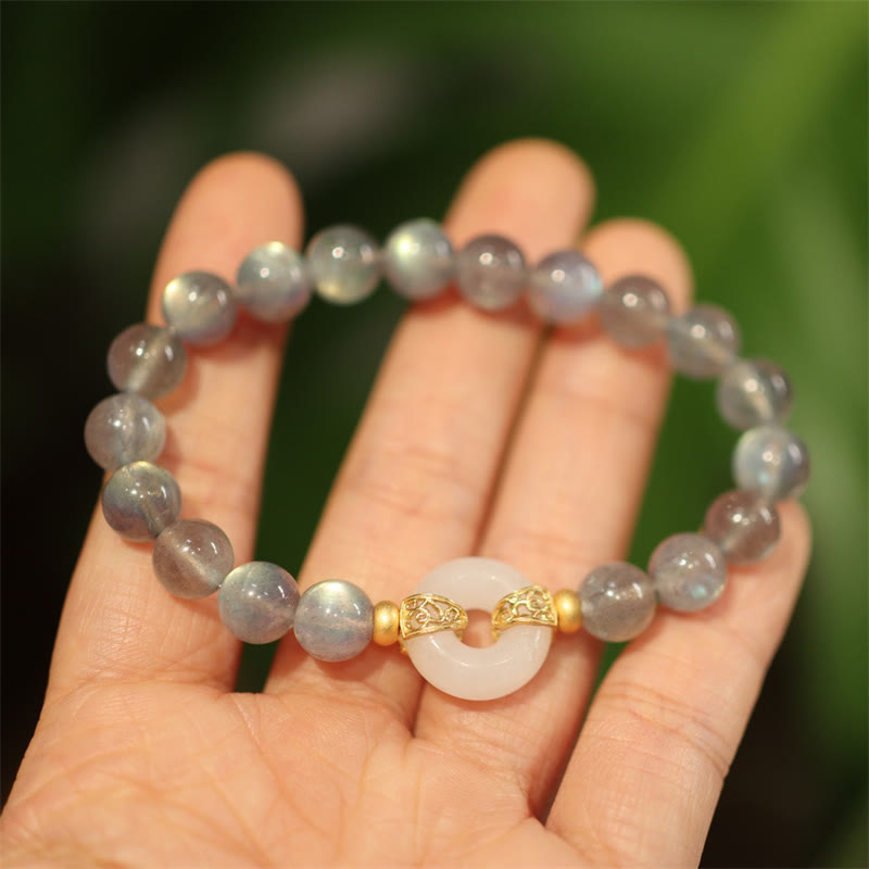 Buddha Stones Naturalny Kamień Księżycowy Heitan Jade Peace Buckle Bransoletka Uzdrawiająca