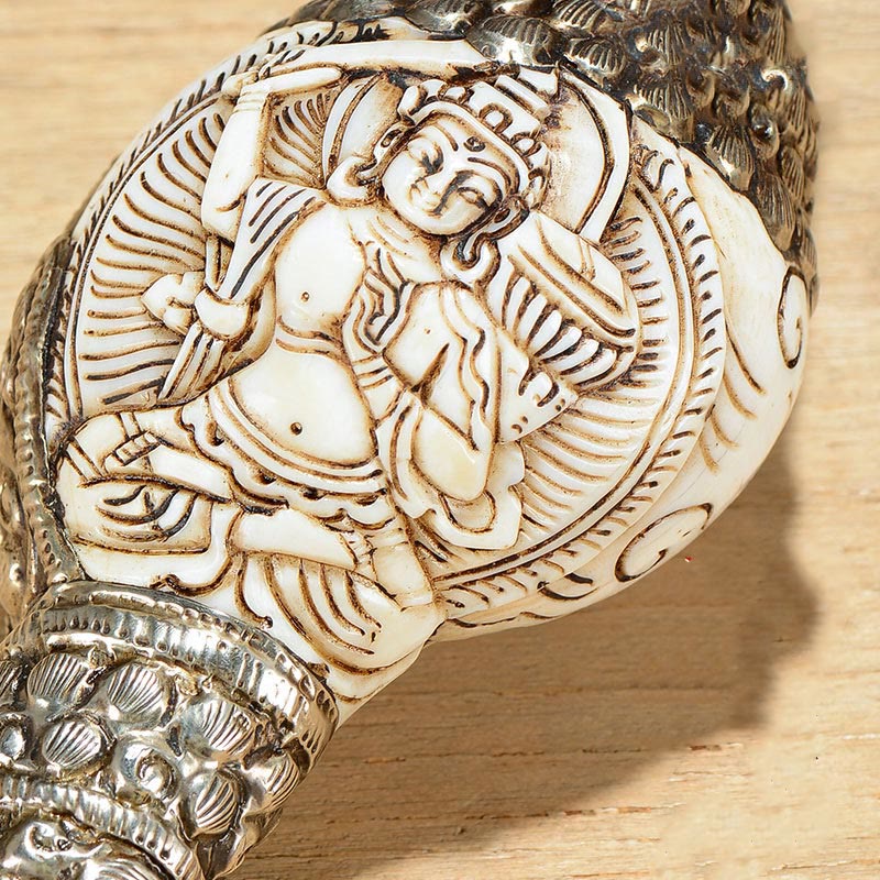 Tybetański ręcznie grawerowany Budda Shankha Muszla Koncha Bogactwo Pozytywna Dekoracja