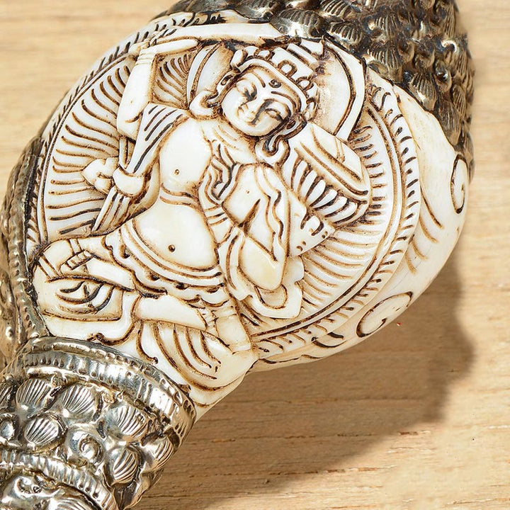 Tybetański ręcznie grawerowany Budda Shankha Muszla Koncha Bogactwo Pozytywna Dekoracja