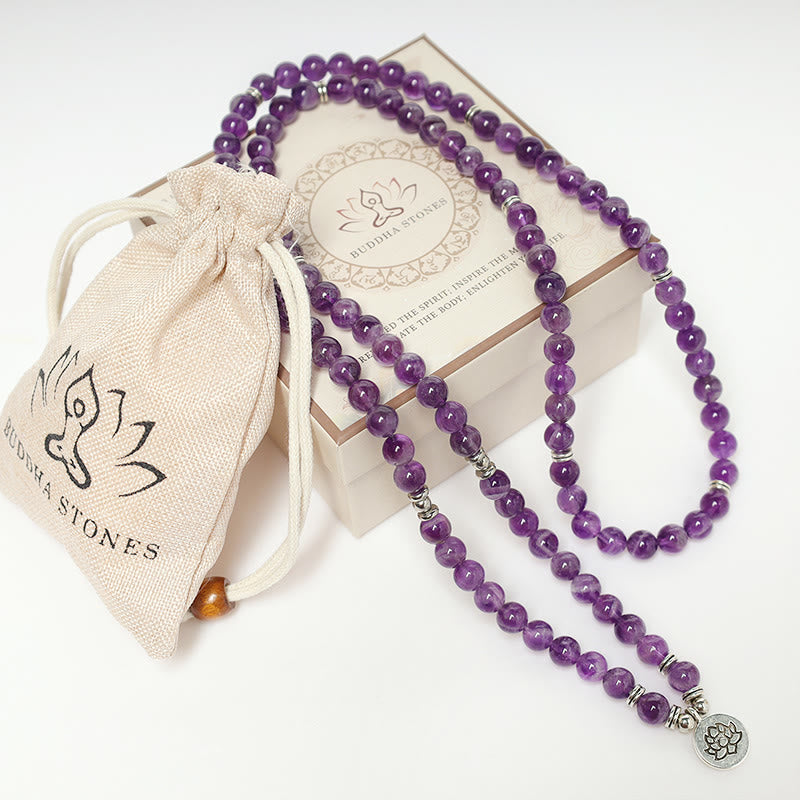 Bransoletka oczyszczająca Mala z Buddha Stones Naturalny Ametyst