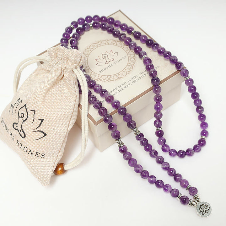 Bransoletka oczyszczająca Mala z Buddha Stones Naturalny Ametyst